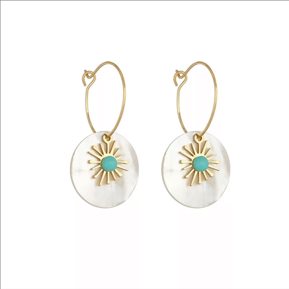 Mother of Pearl Desert Sun Hoop Earrings - Picture 3 of 4
